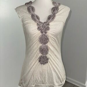 BluHeaven Cream Rosette Top M Cowl Back Sleeveless Boho Fairycore Romantic‎